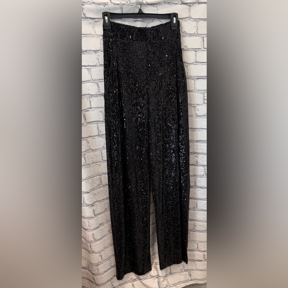 SAKS FIFTH AVENUE Black Sequin Pants Size:4